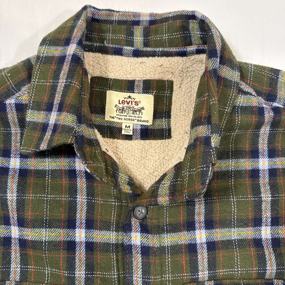 FLANNEL SHERPA LINED LEVIS Mens Medium Shacket JACKET FLAP‎ POCKETS COAT - Picture 4 of 10